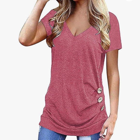Tops - Women's Summer Short Sleeve T Shirts V Neck Casual Tunic Slim Tee Tops